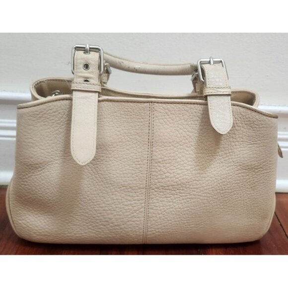 Dooney & Bourke Pebble Leather Satchel Tote Bag Cream Ivory Shoulder Purse - Picture 4 of 15